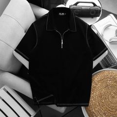 Big Men- Set bộ polo màu đen phối viền chỉ trắng thời trang bigsize nam 80- 130kg