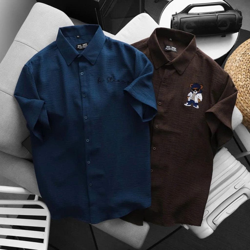BIG MEN - Áo sơ mi tay ngắn nam big size vải đũi linen thêu họa tiết thời trang cỡ đại < 140kg - SMTN đũi thêu