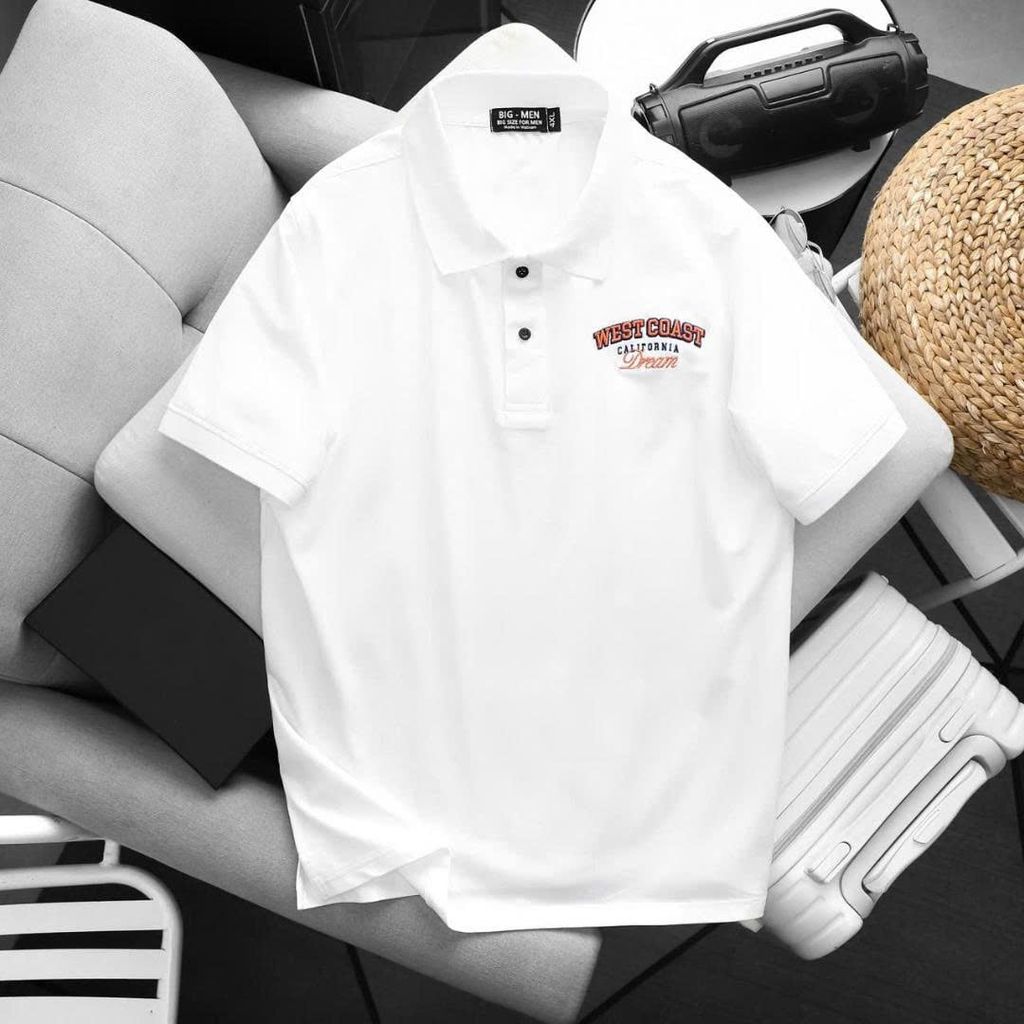 BIG MEN- Áo thun polo cotton thêu họa tiết West Coast thời trang 85-135kg