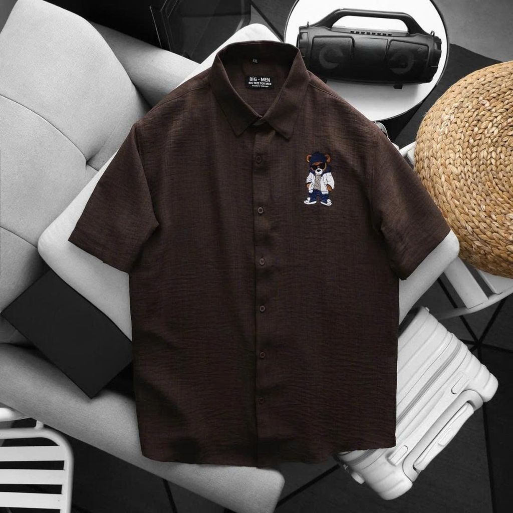 BIG MEN - Áo sơ mi tay ngắn nam big size vải đũi linen thêu họa tiết thời trang cỡ đại < 140kg - SMTN đũi thêu