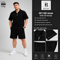 Big Men- Set bộ polo màu đen phối viền chỉ trắng thời trang bigsize nam 80- 130kg
