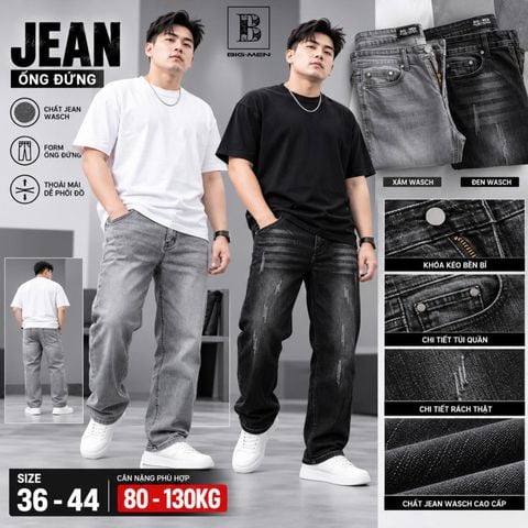 BIG MEN- Quần jean dài tông xám wash streetwear thời trang bigsize nam 80- 130kg