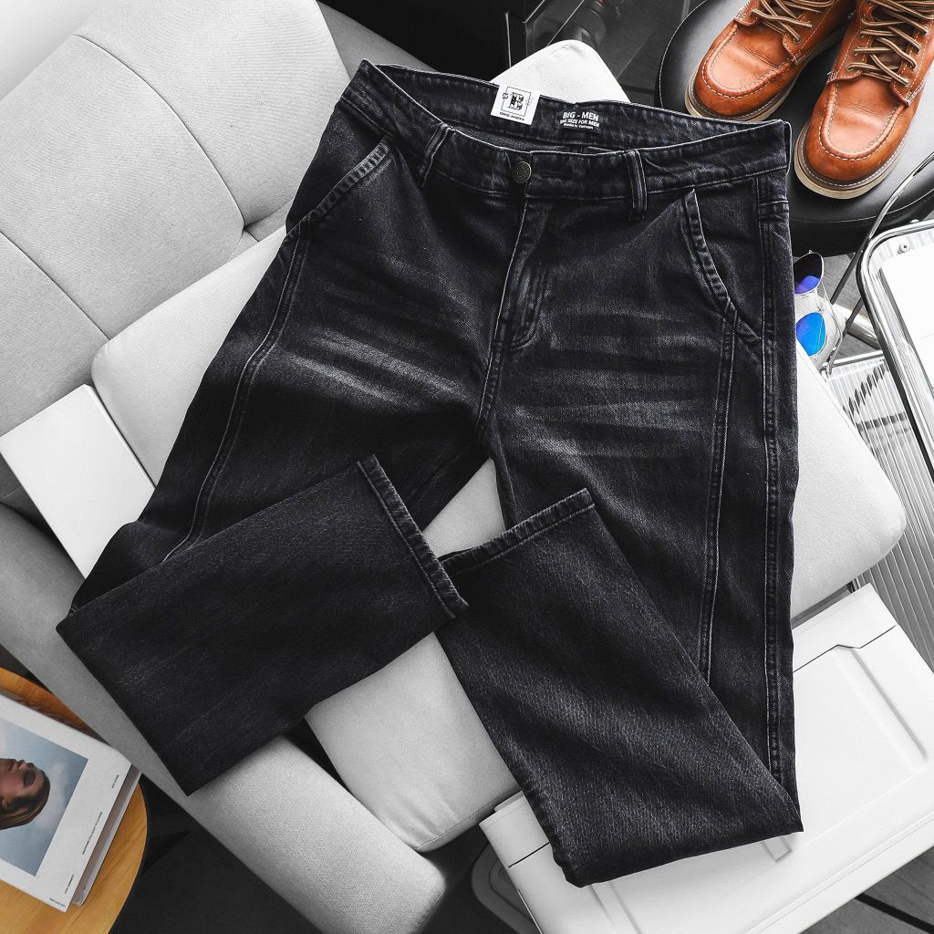 Quần jean ống suông tông đen xám phối cá tính bigsize nam 80- 130 kg