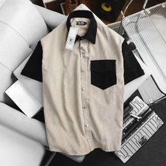 Áo sơ mi tay ngắn unisex phối túi vải nhung tăm thời trang 85-140kg