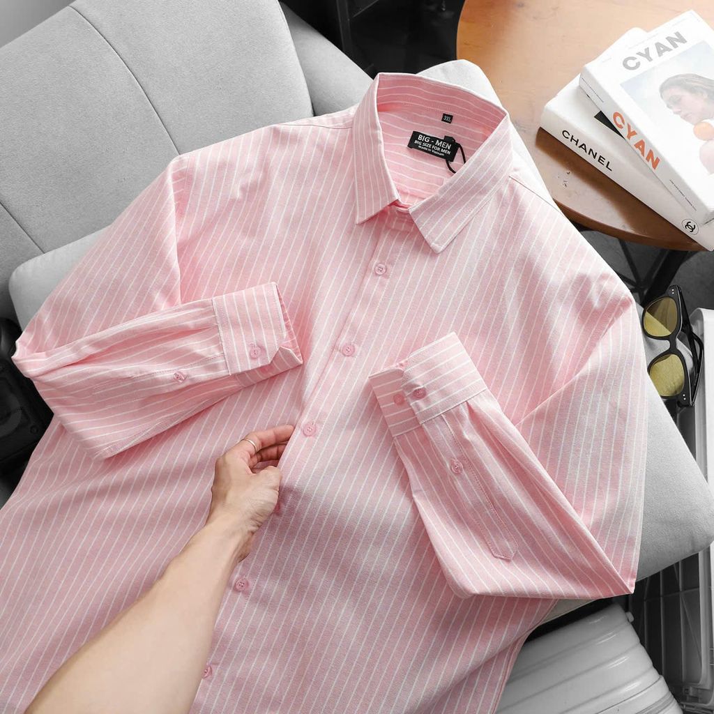BIG MEN- Áo sơ mi tay dài vải oxford phối sọc màu pastel thời trang bigsize nam 95-135kg