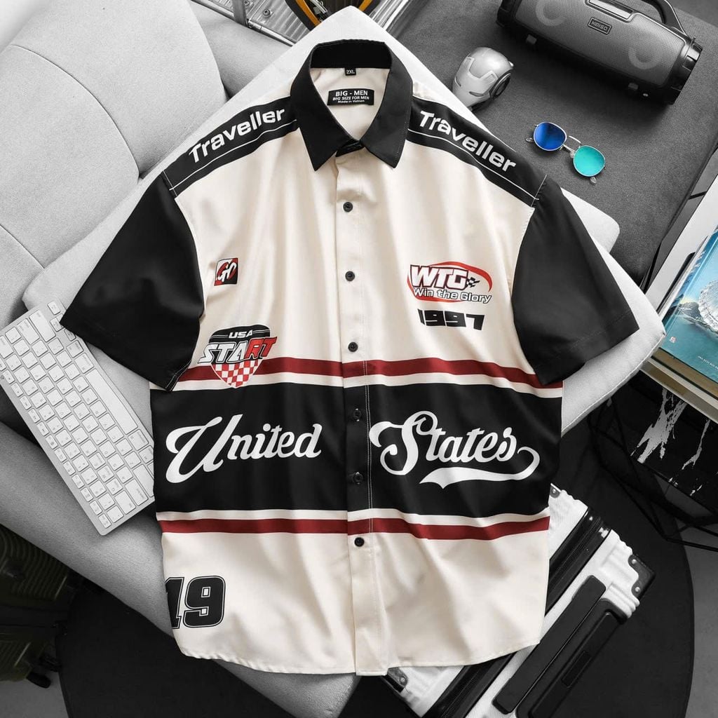 BIG MEN- Áo sơ mi tay ngắn bigsize nam phối họa tiết WTG 1997 thời trang cá tính 90- 135kg