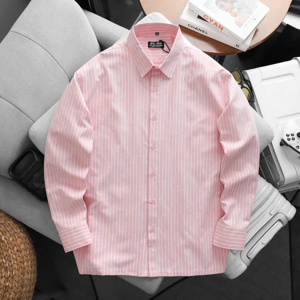 BIG MEN- Áo sơ mi tay dài vải oxford phối sọc màu pastel thời trang bigsize nam 95-135kg