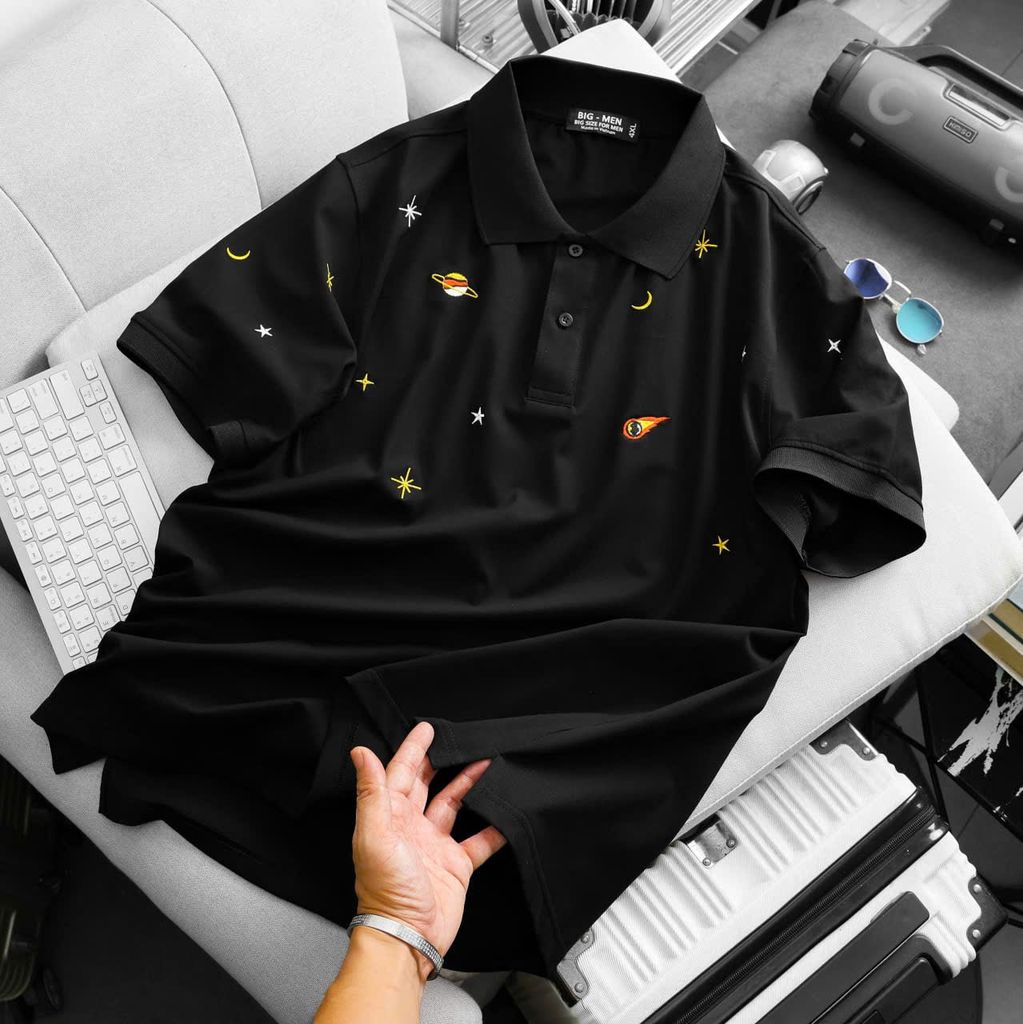 BIG MEN- Áo thun polo vải cotton thêu vũ trụ thời trang bigsize nam 85- 145kg