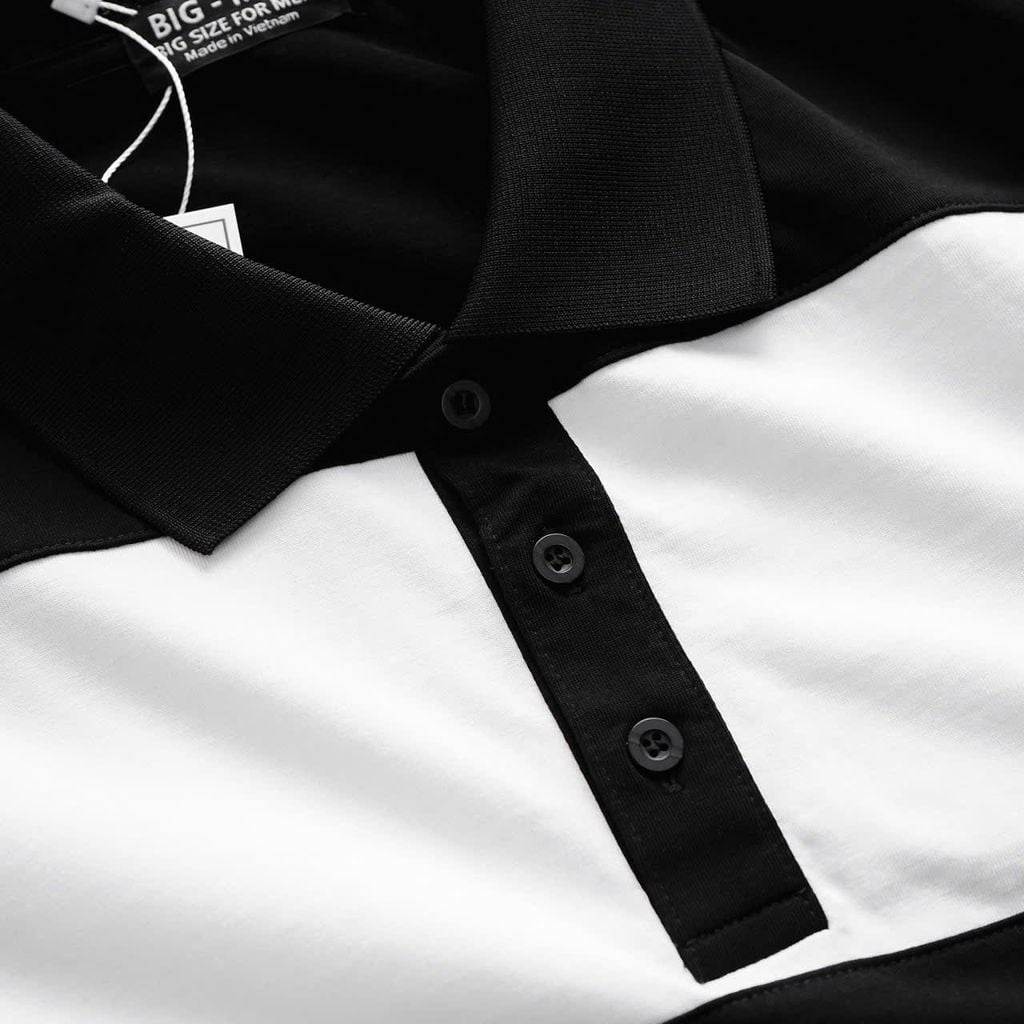 BIG MEN- Áo thun polo vải cotton phối sọc ngang màu đen trắng thời trang bigsize nam 85- 140kg
