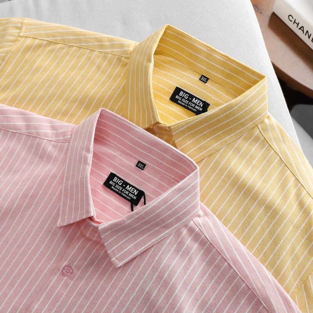 BIG MEN- Áo sơ mi tay dài vải oxford phối sọc màu pastel thời trang bigsize nam 95-135kg