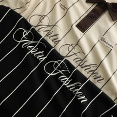 BIG MEN- Áo thun polo vải cotton sọc dọc phối chữ Aertu Fashion bigsize nam 85- 135kg