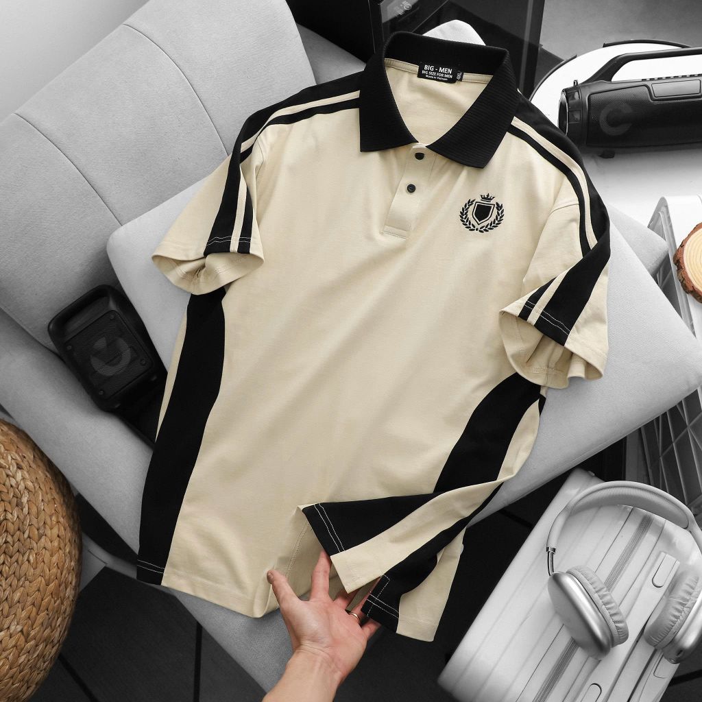 BIG MEN- Áo thun polo phối thân thêu huy hiệu thời trang bigsize nam 80- 130kg