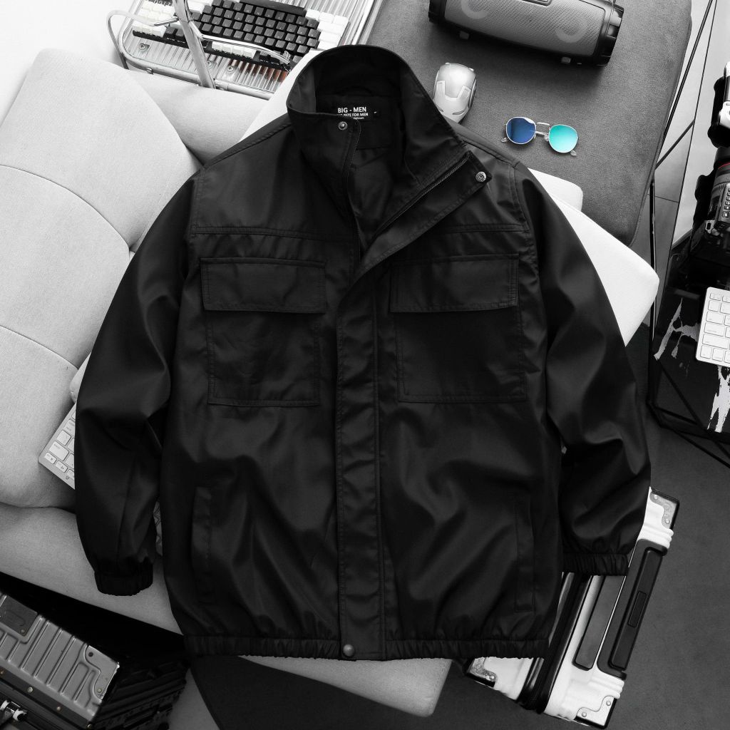 BIG MEN- Áo khoác dù bomber phối 2 túi cổ trụ cá tính thời trang bigsize nam< 130 kg