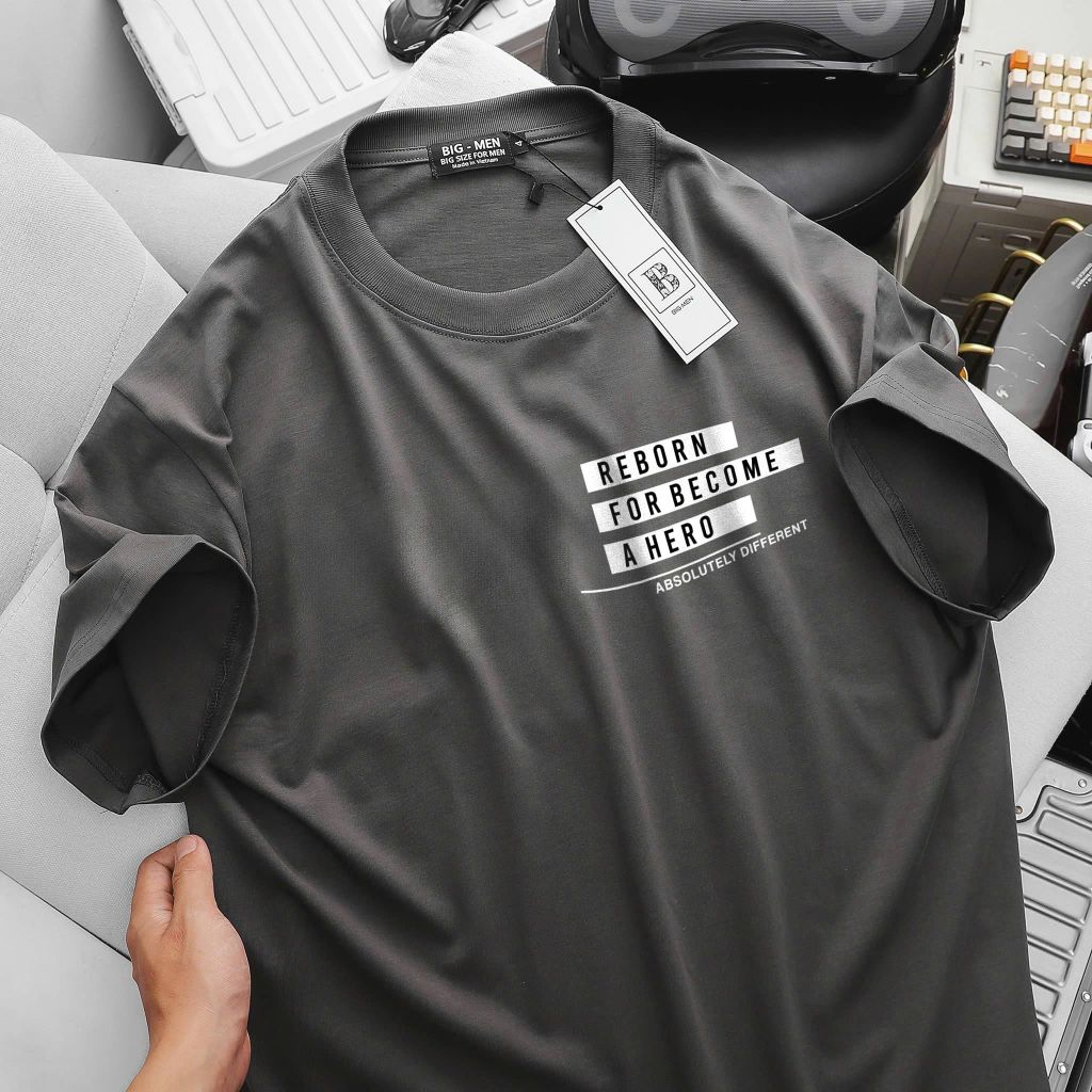 BIG MEN- Áo thun cotton in chữ Reborn thời trang bigsize nam 85- 145kg