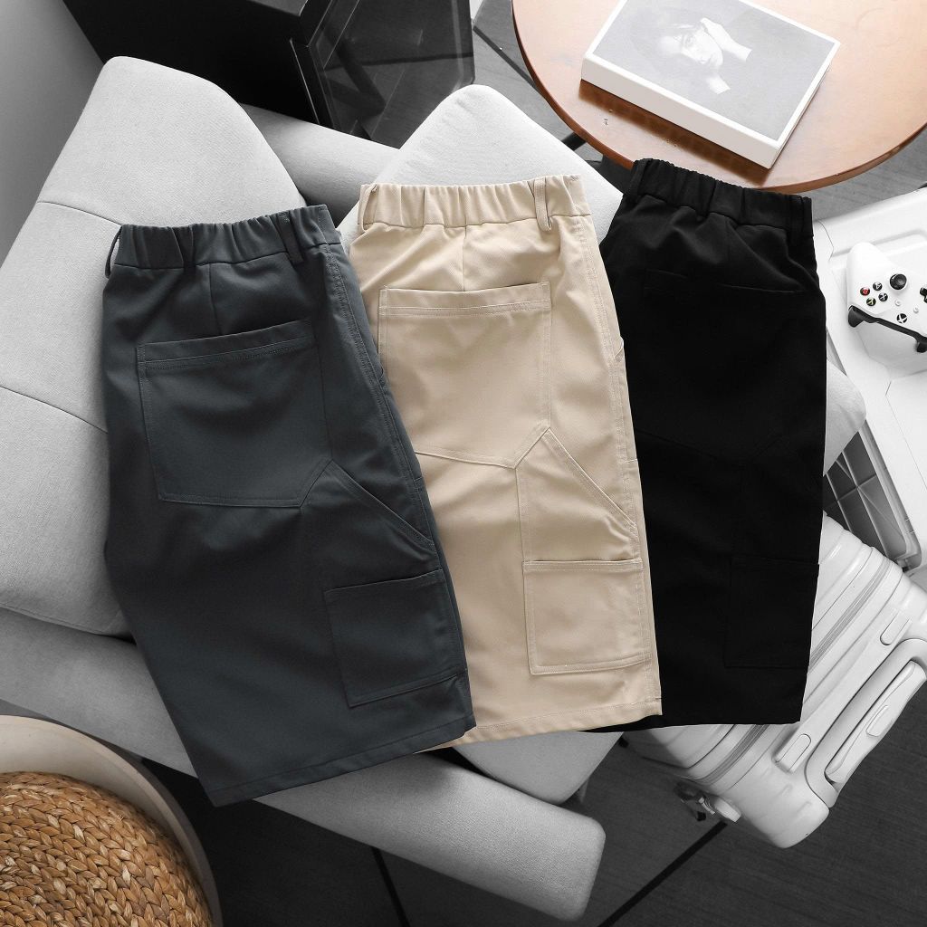 BIG MEN- Quần short kaki lưng thun phối đắp túi form qua gối thời trang bigsize nam 90- 130kg