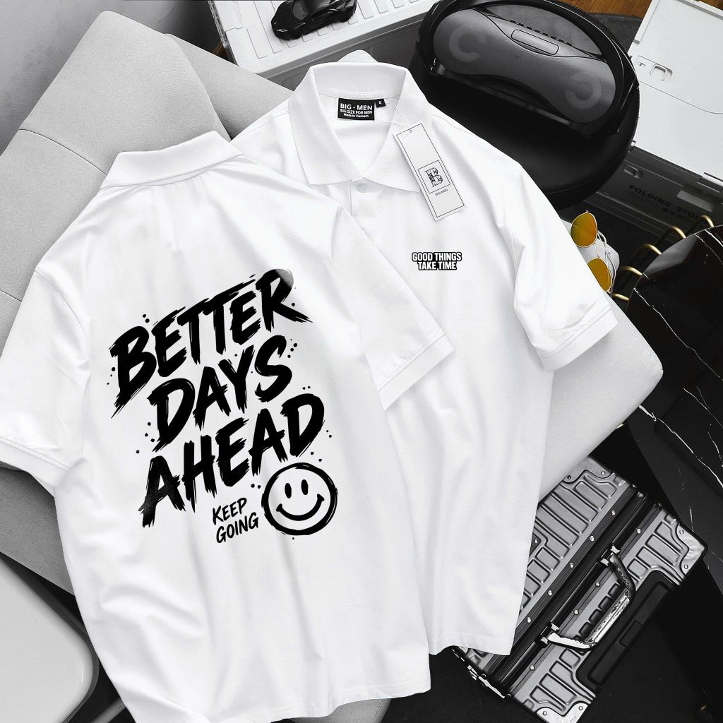 BIG MEN- Áo thun polo cotton bigsize nam in  Ahead hai mặt thời trang 85- 145kg