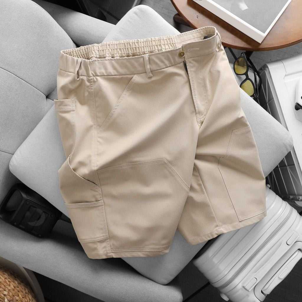 BIG MEN- Quần short kaki lưng thun phối đắp túi form qua gối thời trang bigsize nam 90- 130kg