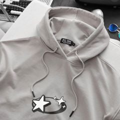 BIG MEN- Áo khoác hoodie màu be chất vải nỉ cua in hình ngôi sao hai mặt thời trang bigsize nam 90- 135kg