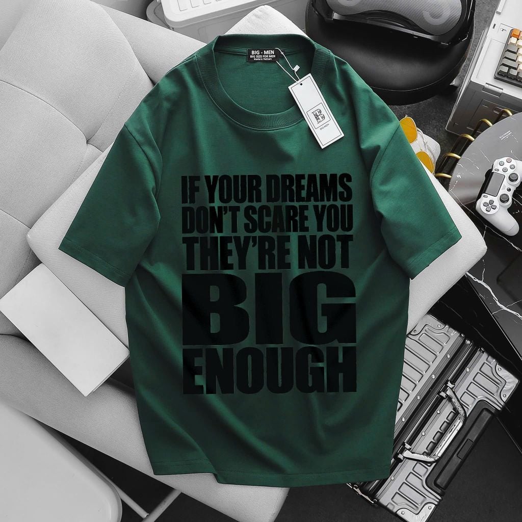 BIG MEN- Áo thun cotton in họa tiết chữ BIG ENOUGH thời trang bigsize nam 85- 145kg