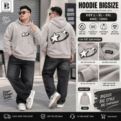 BIG MEN- Áo khoác hoodie màu be chất vải nỉ cua in hình ngôi sao hai mặt thời trang bigsize nam 90- 135kg