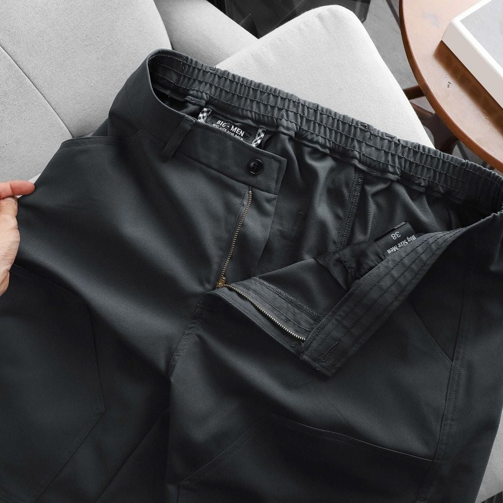 BIG MEN- Quần short kaki lưng thun phối đắp túi form qua gối thời trang bigsize nam 90- 130kg