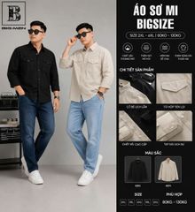 BIG MEN- Áo Sơ Mi Tay Dài Big Size Nam Phối 2 Túi Hộp Chất Poly Mềm Mịn 80-130kg