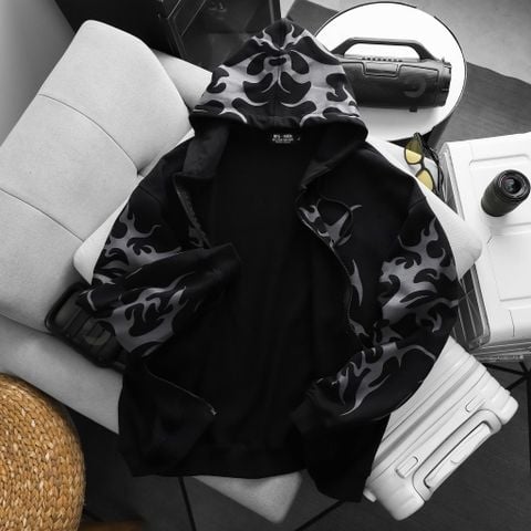 BIG MEN- Áo khoác vải nỉ cua họa tiết tribal, phong cách streetwear/y2k thời trang bigsize nam 90- 140kg_ Khoác lửa