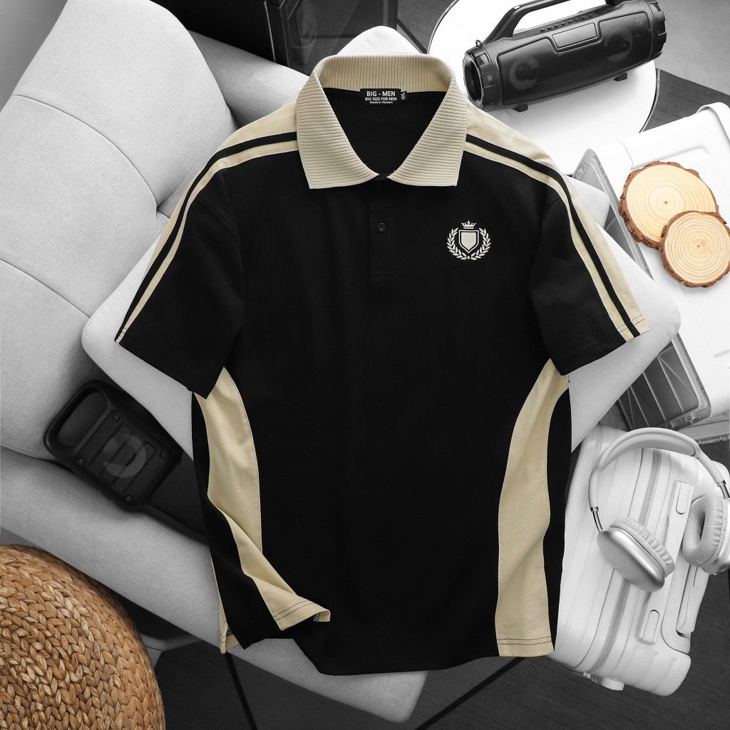 BIG MEN- Áo thun polo phối thân thêu huy hiệu thời trang bigsize nam 80- 130kg