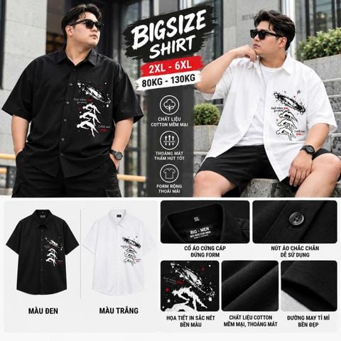 BIG MEN- Áo sơ mi tay ngắn chất kate lụa in họa tiết Go Away thời trang bigsize nam 80- 140kg