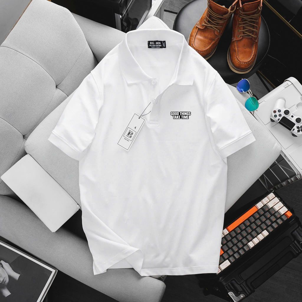 BIG MEN- Áo thun polo cotton bigsize nam in  Ahead hai mặt thời trang 85- 145kg