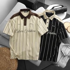 BIG MEN- Áo thun polo vải cotton sọc dọc phối chữ Aertu Fashion bigsize nam 85- 135kg