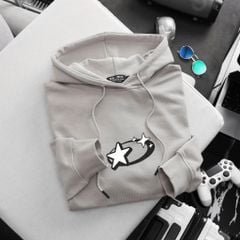 BIG MEN- Áo khoác hoodie màu be chất vải nỉ cua in hình ngôi sao hai mặt thời trang bigsize nam 90- 135kg