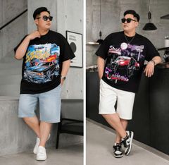 BIG MEN- Áo thun cotton in lụa toàn thân họa tiết Stride+ Motion thời trang retro bigsize 85- 145kg