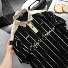 BIG MEN- Áo thun polo vải cotton sọc dọc phối chữ Aertu Fashion bigsize nam 85- 135kg