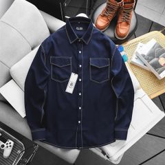 [ Big Size 80- 130 kg] Áo sơ mi tay dài bigsize nam vải mango xanh đen viền chỉ nổi bật phong cách thời trang Big Men