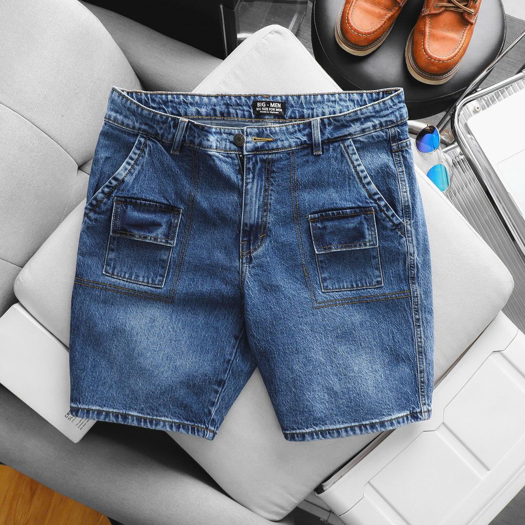 Big Men- Quần short jean bigsize nam tông xanh phối túi thời trang 80- 130 kg - Mã 680 + 682