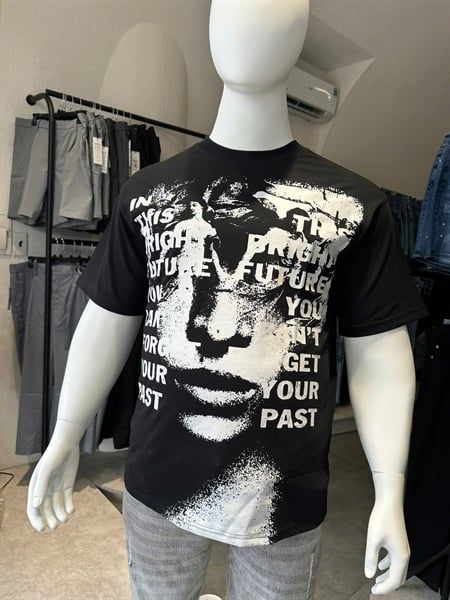 Áo thun cotton bigsize nam in lụa họa tiết mặt người trắng đen thời trang Big Men