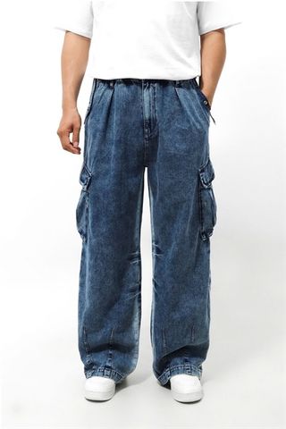 [Big Men] Quần jean dài màu xanh wash lưng thun túi hộp form nhỏ thời trang bigsize nam 70- 100 kg