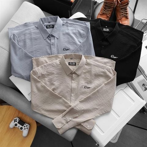 [ Big Men] Áo sơ mi tay dài vải đũi thêu chữ bigsize nam thời trang 80- 130 kg