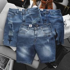 SALE 199K - Quần short jean tông xanh họa tiết cá tính bigsize nam 80- 130 kg