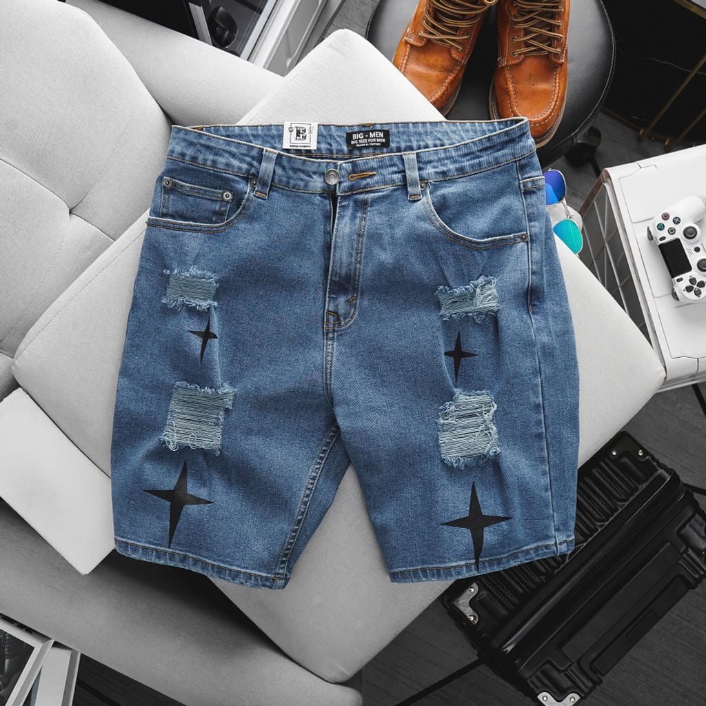 SALE 199K - Quần short jean tông xanh họa tiết cá tính bigsize nam 80- 130 kg