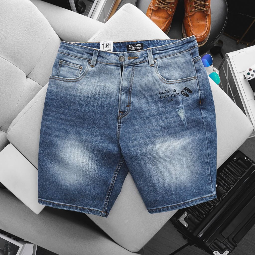 SALE 199K - Quần short jean tông xanh họa tiết cá tính bigsize nam 80- 130 kg