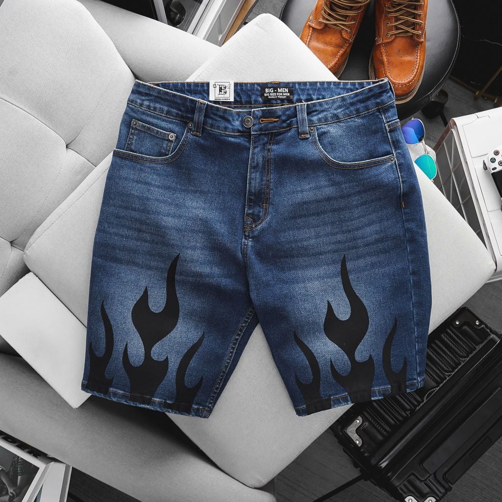 SALE 199K - Quần short jean tông xanh họa tiết cá tính bigsize nam 80- 130 kg