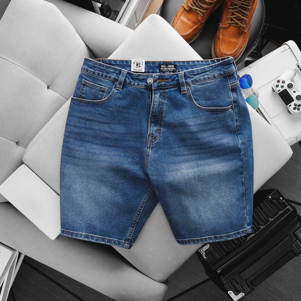 SALE 199K - Quần short jean tông xanh họa tiết cá tính bigsize nam 80- 130 kg