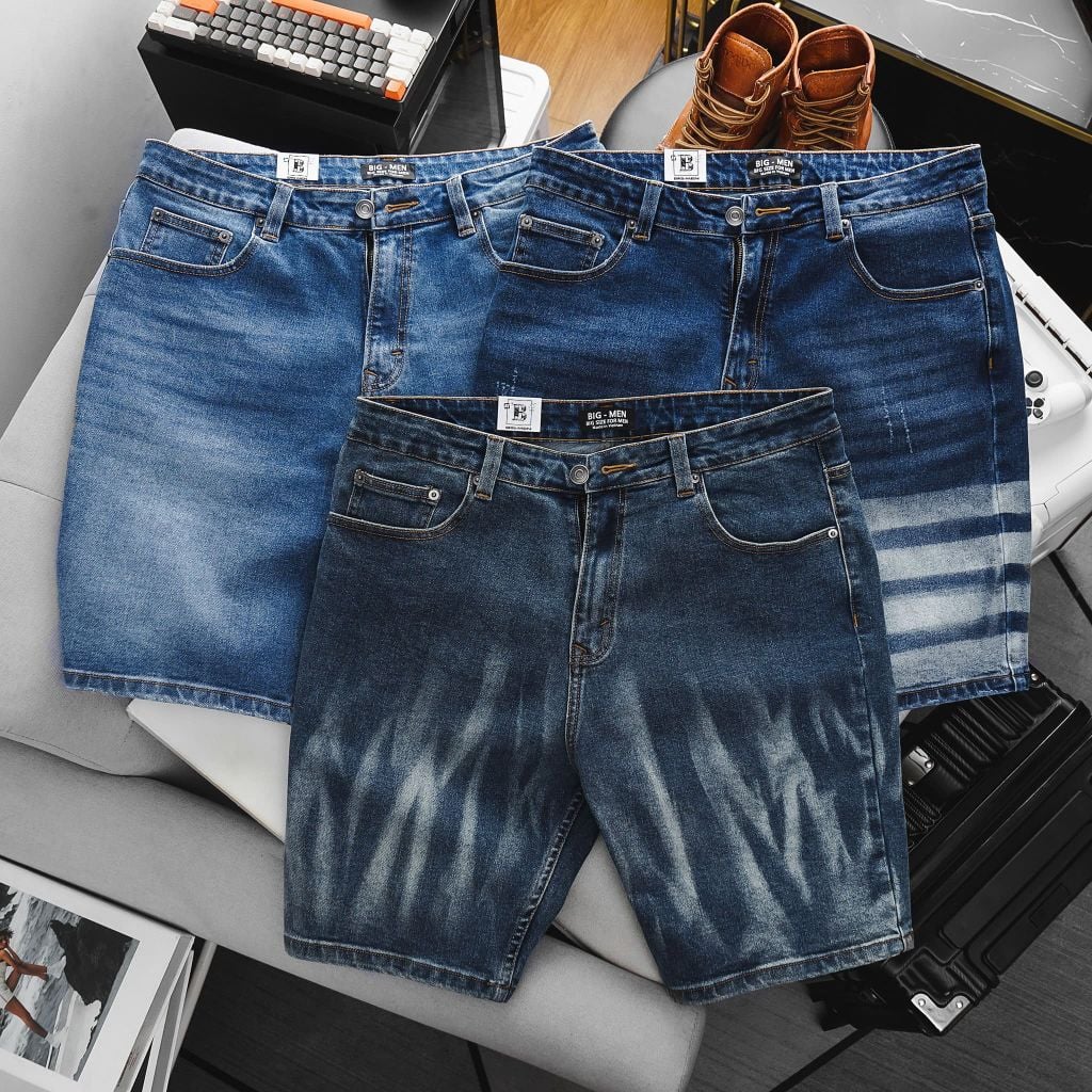 SALE 199K - Quần short jean tông xanh họa tiết cá tính bigsize nam 80- 130 kg