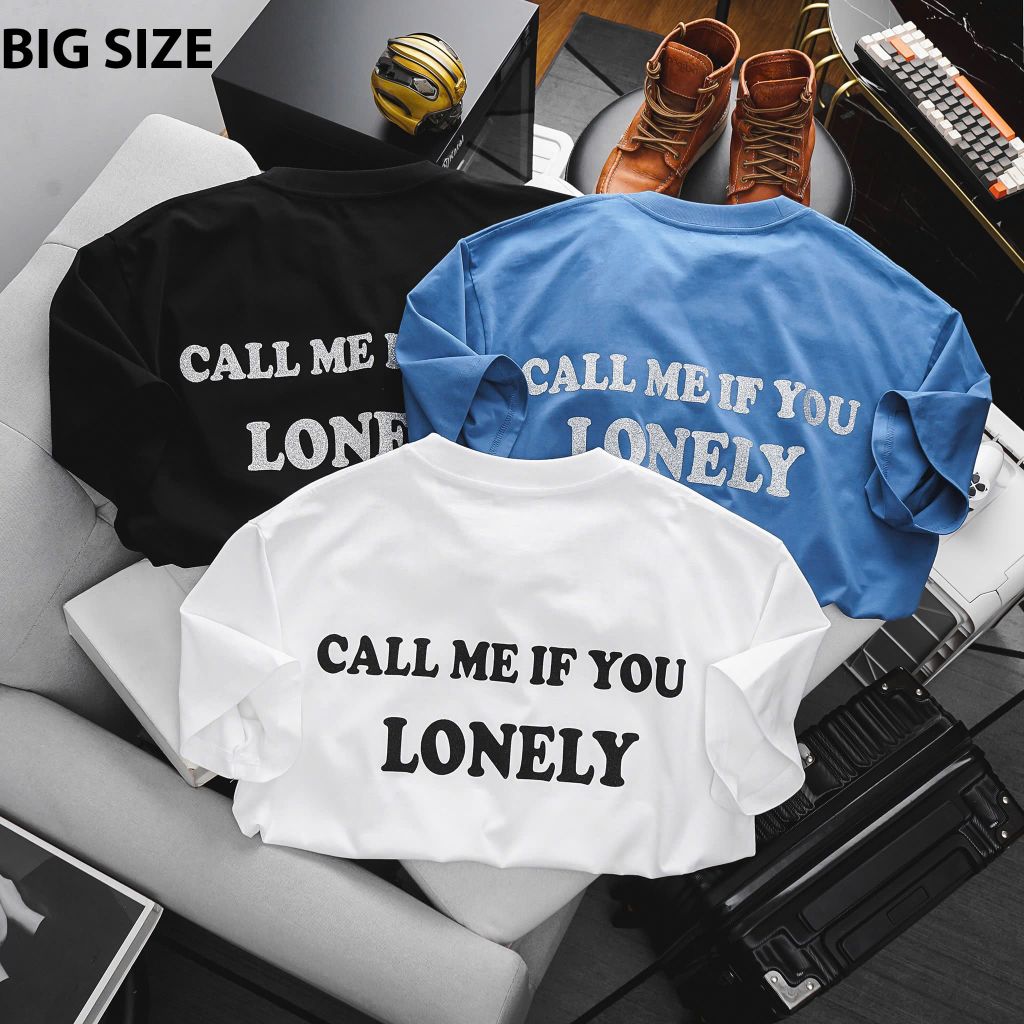 [ Big Men] Áo thun cotton in chữ kim tuyến 2 mặt độc lạ thời trang bigsize nam 85- 135 kg_ lonely