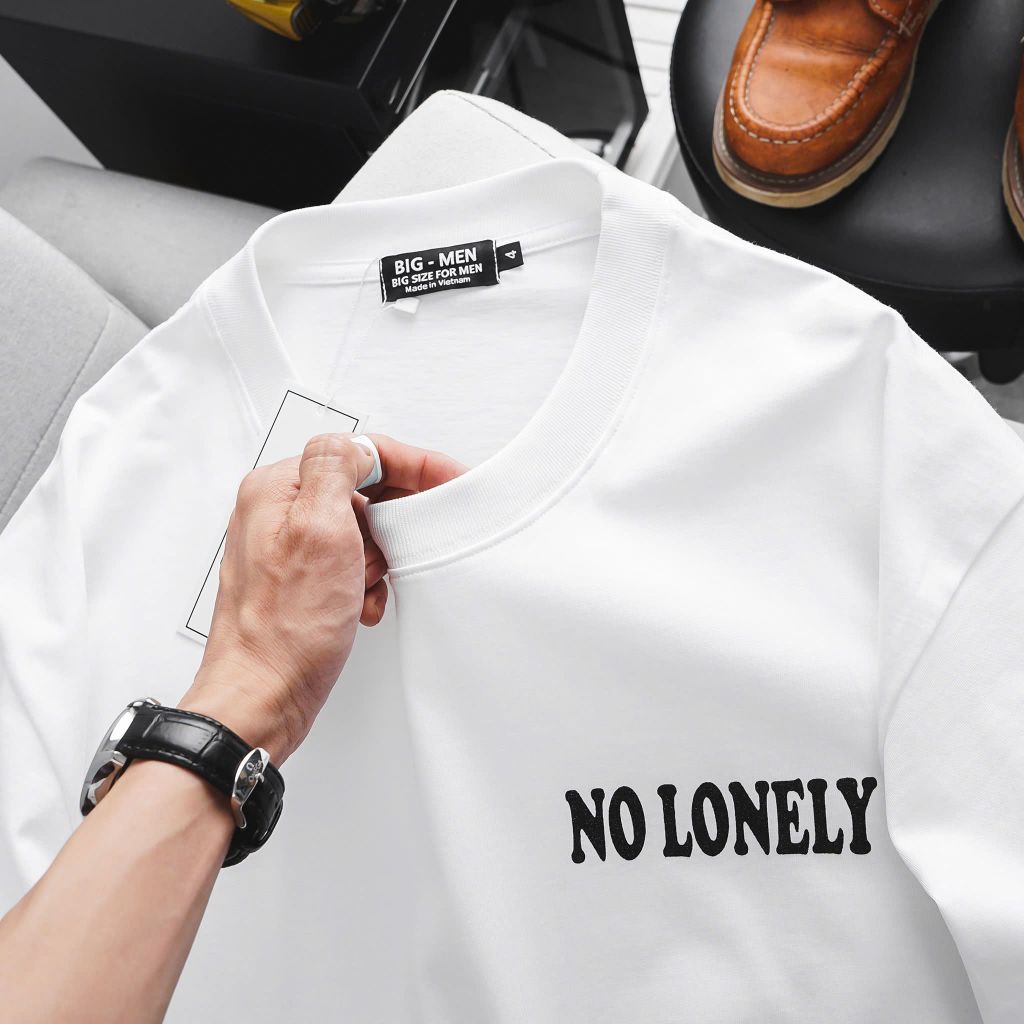 [ Big Men] Áo thun cotton in chữ kim tuyến 2 mặt độc lạ thời trang bigsize nam 85- 135 kg_ lonely