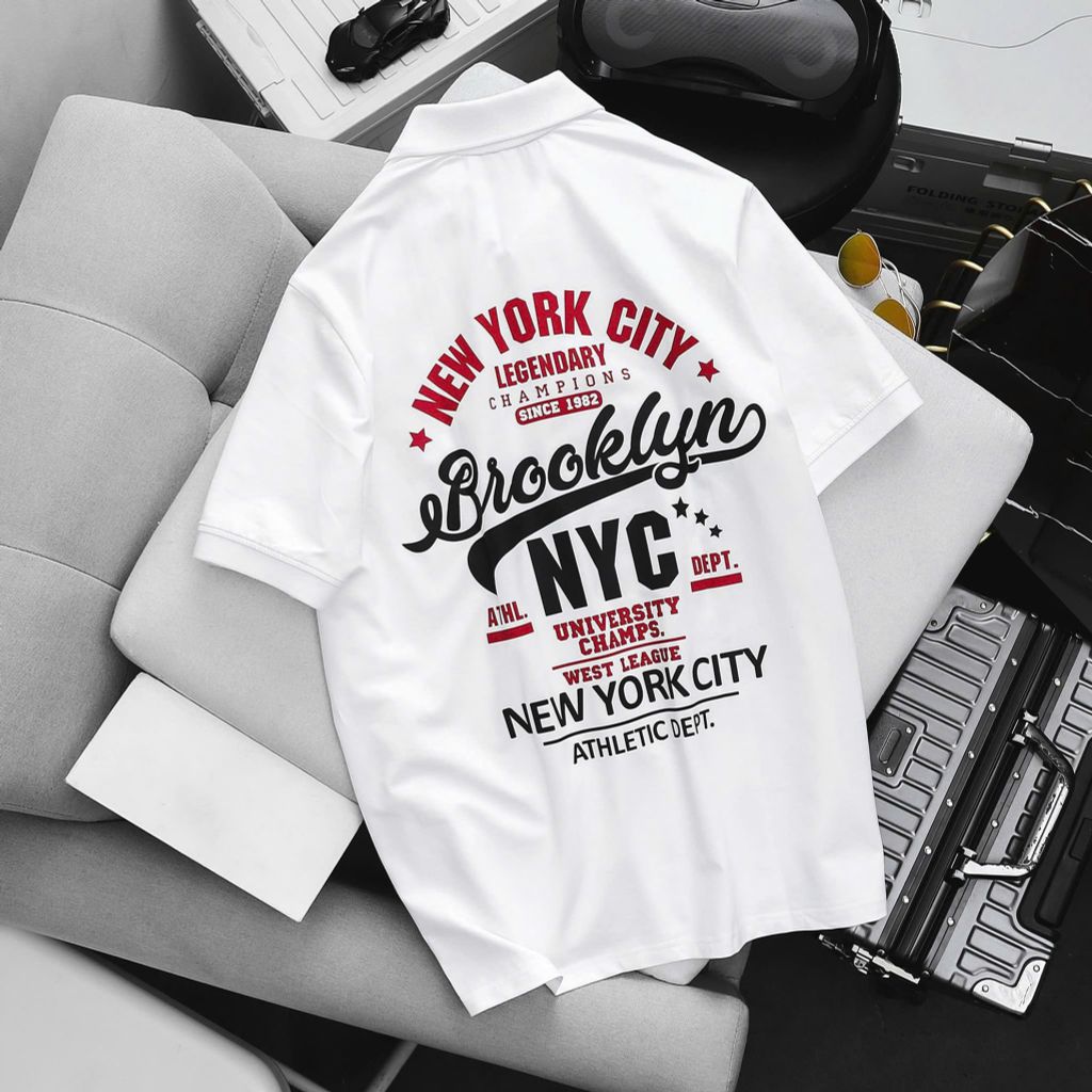 [Bigmen.Bigsizemen] Áo polo chất cotton phong cách Vintage in NYC 1982 bigsize nam< 145 kg