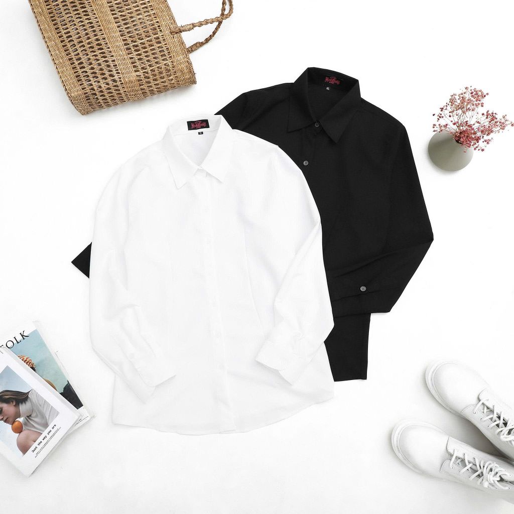 [ Big size nữ 55- 87 kg] Áo sơ mi tay dài bigsize nữ chiết eo thời trang công sở Hardcore