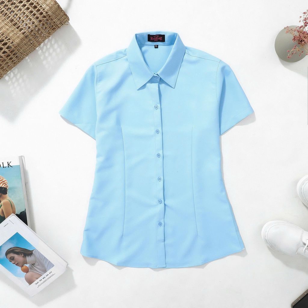 [ Big size nữ 55- 87 kg] Áo sơ mi tay ngắn bigsize nữ chiết eo thời trang công sở Hardcore
